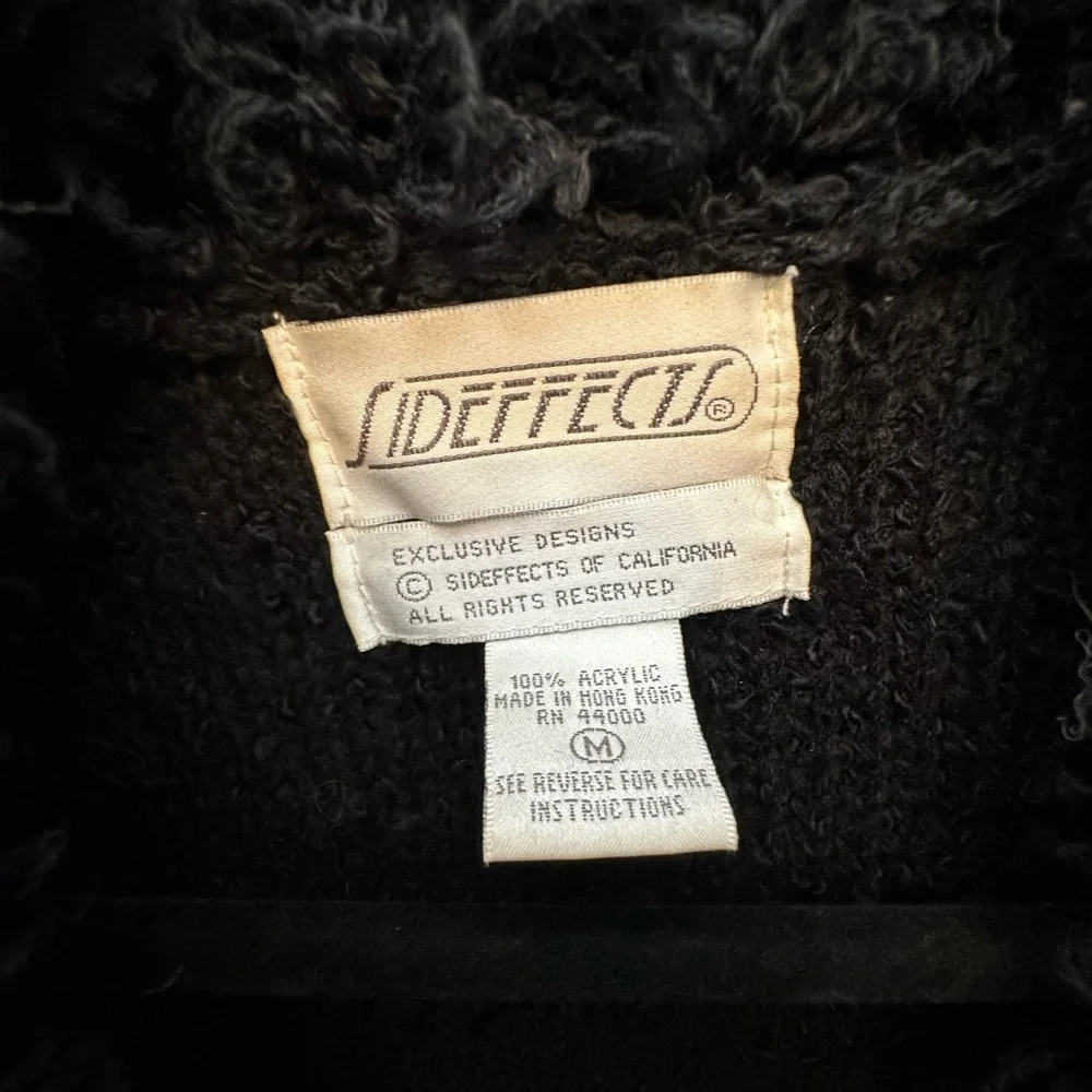 Vintage 90’s/Y2K Sideeffects Black Fuzzy Open Front Long Cardigan Size Medium - Picture 2 of 5